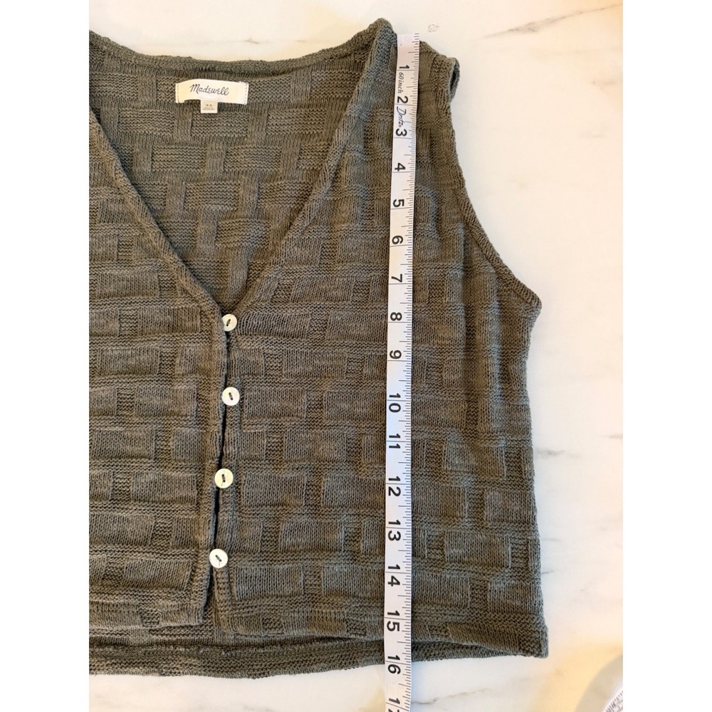 Madewell Olive Green Basketweave Knit Button Front Sweater Vest NN249 Womens XS - Picture 9 of 9